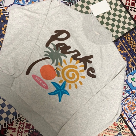 Parke Miami Heather Grey Mock Neck Sweatershirt sunny Vibes size Large/XLarge